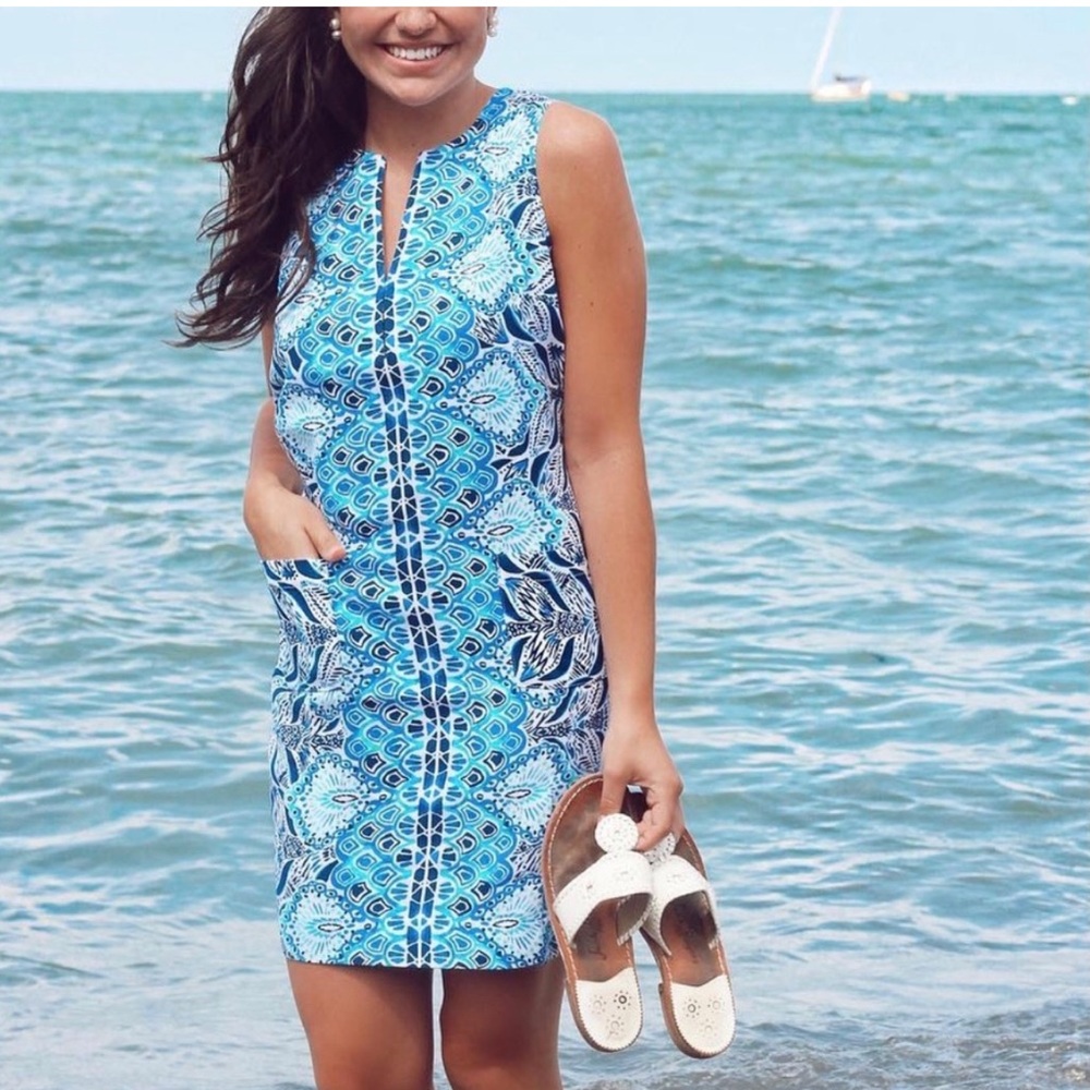 Lilly Pulitzer Kelby dress shift mermaids tail print blue size 2 stretch